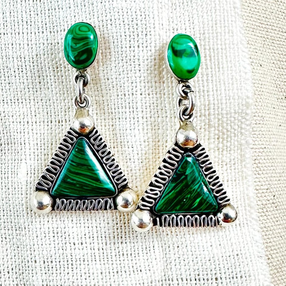 NEW Sterling Silver Malachite Earrings Southwestern Pierced 925 Mexico
